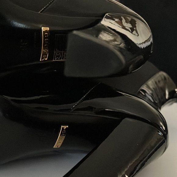 GUCCI WOMENS PATIENT LEATHER POINTED TOE HEEL PULL ON BOOTS PRE OWNED BLACK 8M - Picture 9 of 13